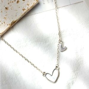 Ultra Dainty Delicate Valentine Enamel Hearts💕Necklace White & Silver